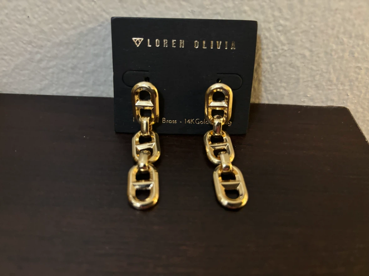 NEW-Loren Olivia 14k Gold Plated Brass Chain Earrings