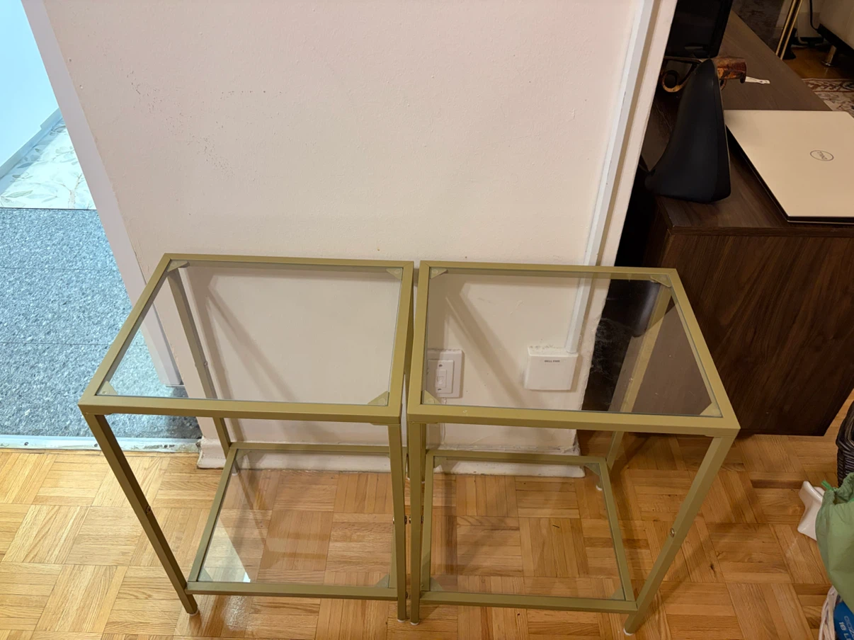 Set of two gold and glass end tables - $10 each