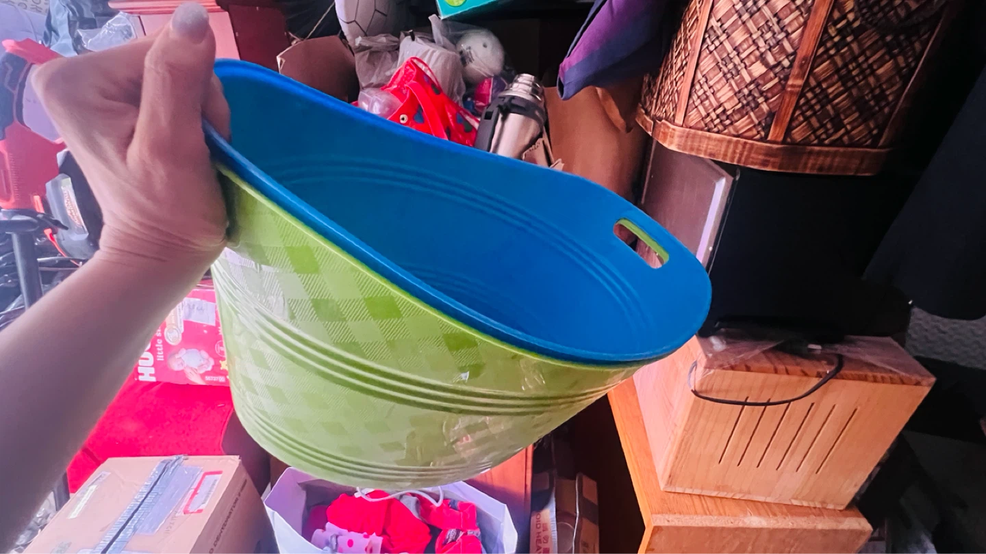Woven Basket with Green & Blue Buckets - photo 4