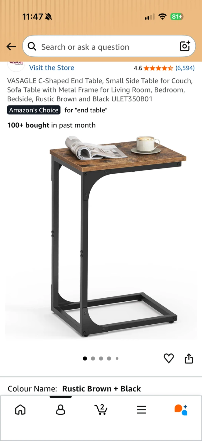 VASAGLE C-Shaped End Table