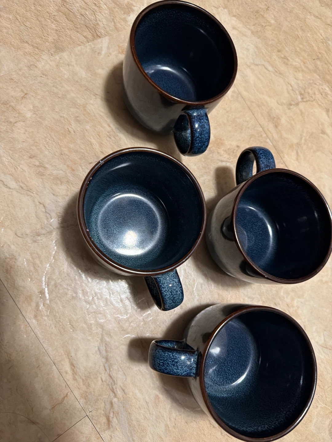Set of 4 Speckled Blue Stoneware Mugs