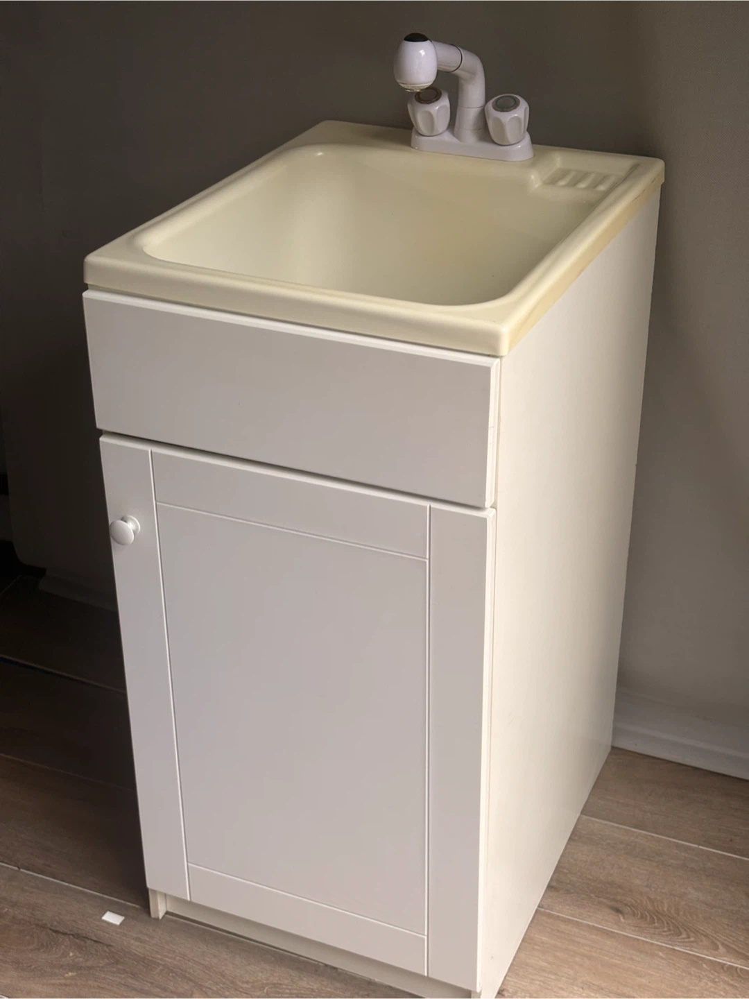 White Utility Sink with Cabinet