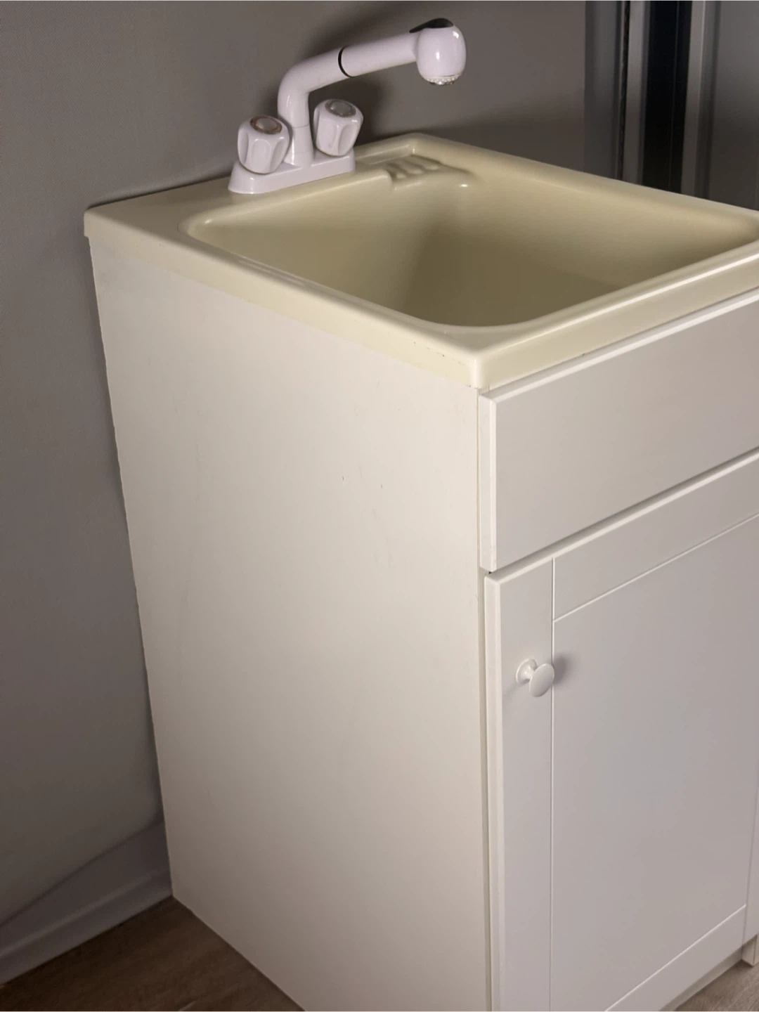 White Utility Sink with Cabinet - photo 2