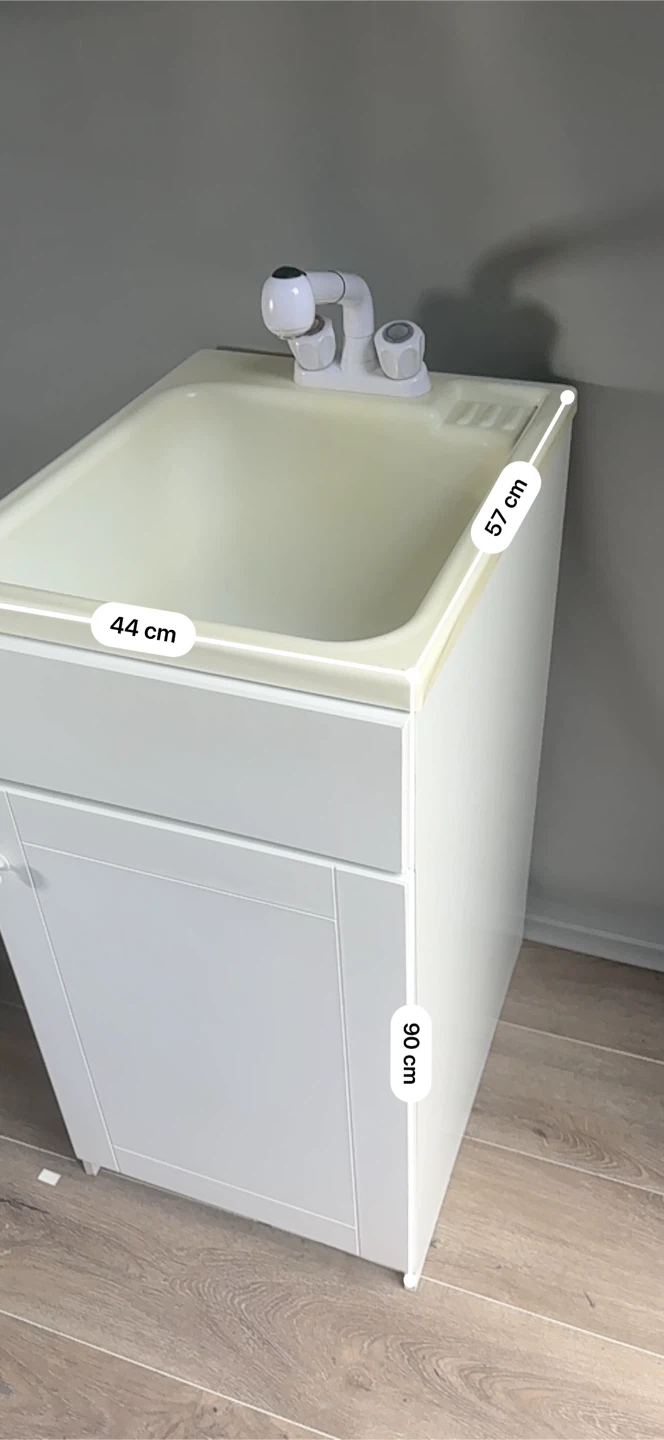 White Utility Sink with Cabinet - photo 4
