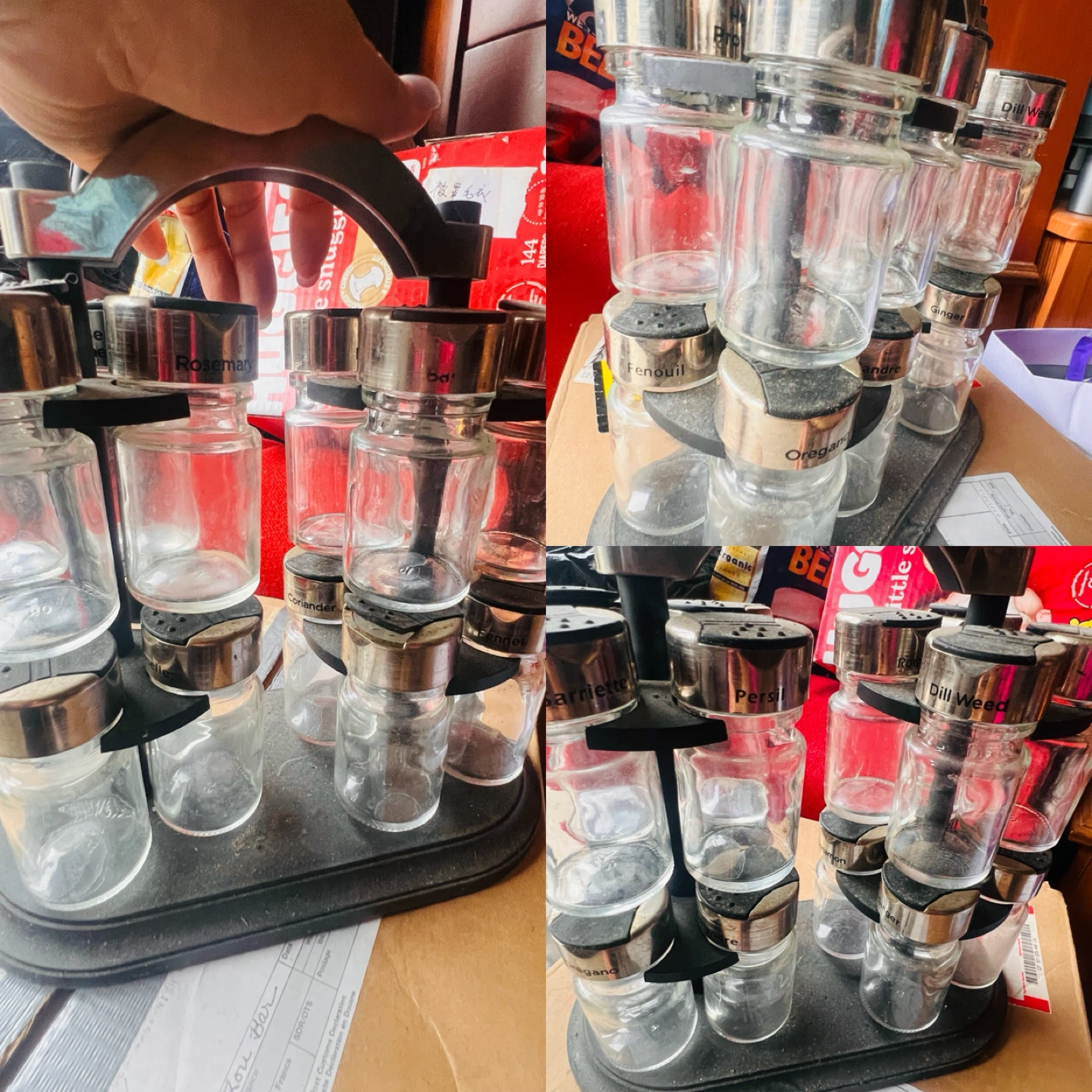 Rotating Spice Rack with 12 Glass Jars