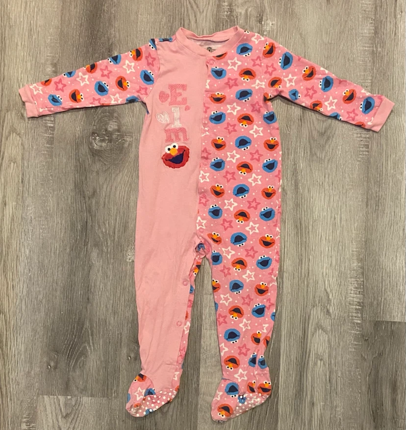 Sesame Street Elmo & Cookie Monster Pink Footed Sleeper 24M