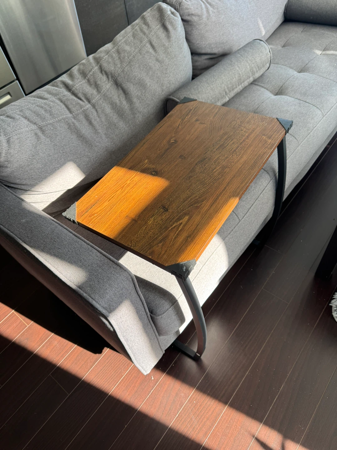 Rustic Wood C-Shaped Side Table