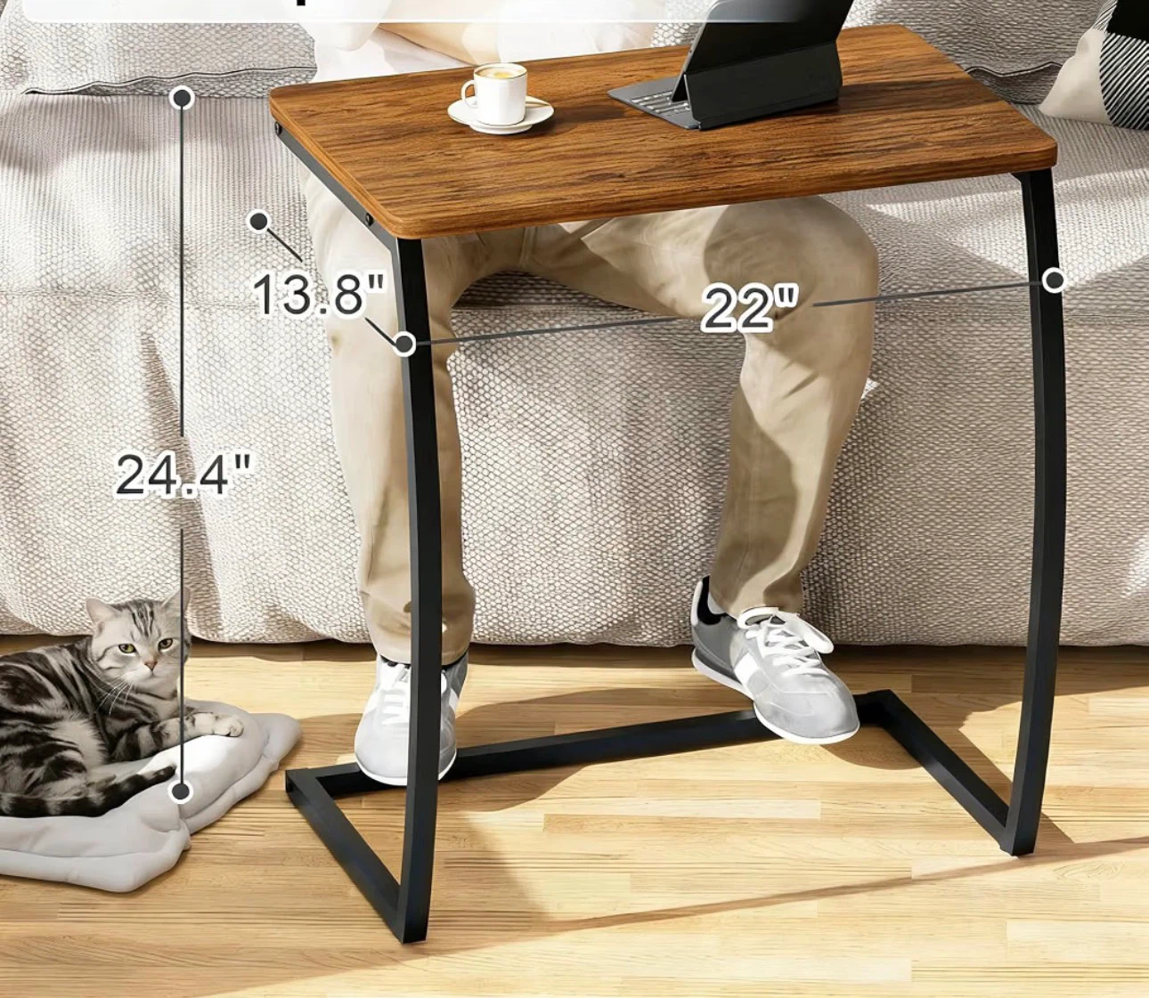 Rustic Wood C-Shaped Side Table - photo 3