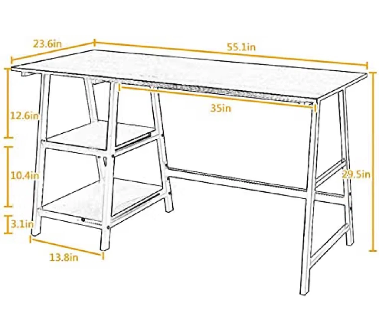 Black Computer Desk with Side Shelves