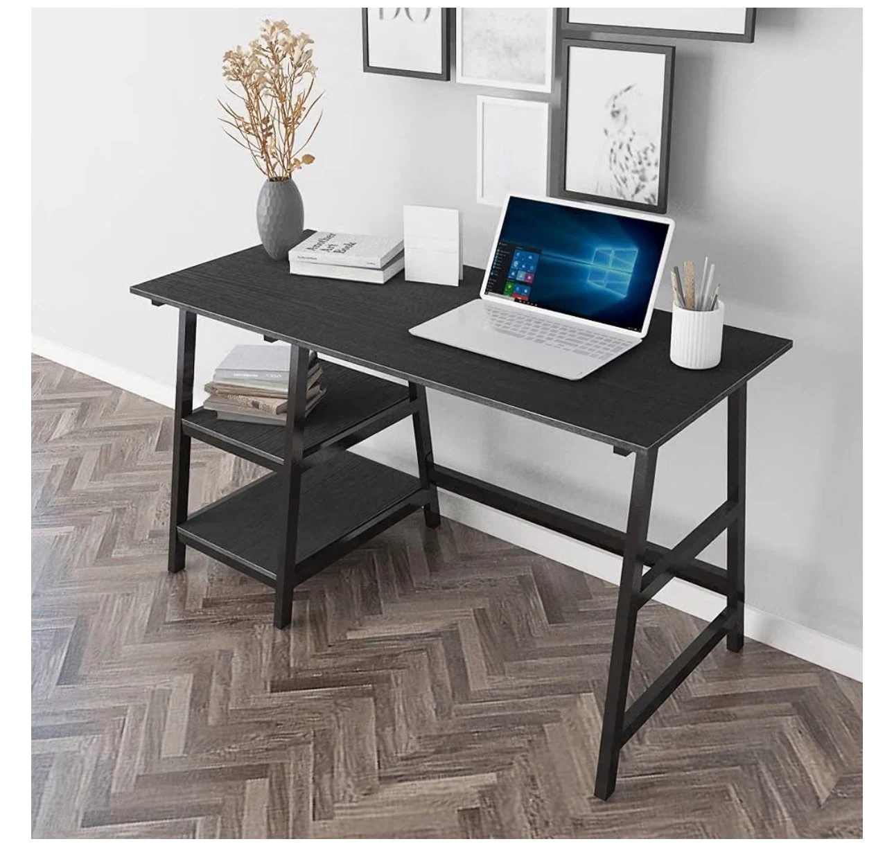 Black Computer Desk with Side Shelves - photo 2