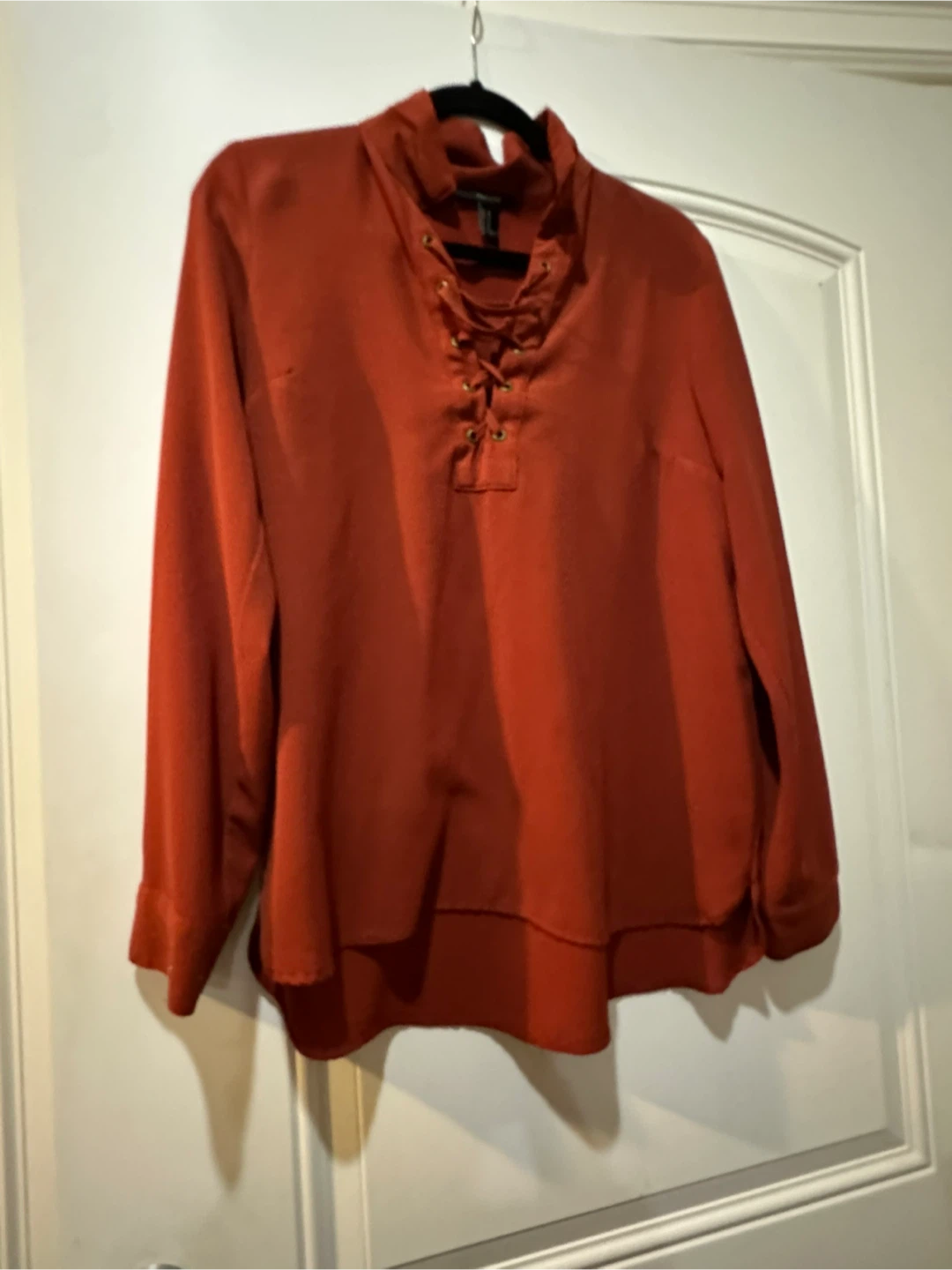 Forever 21 Rust Lace-Up Long Sleeve Blouse