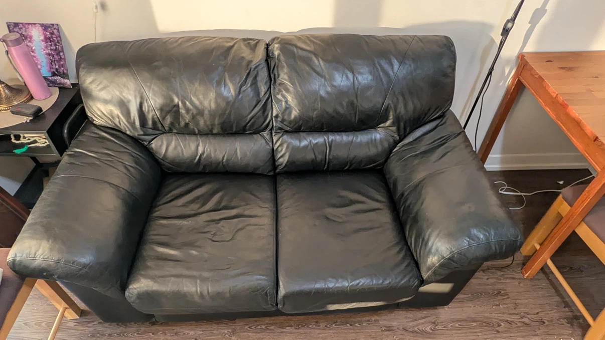 Black Leather Two-Seater Sofa - photo 2