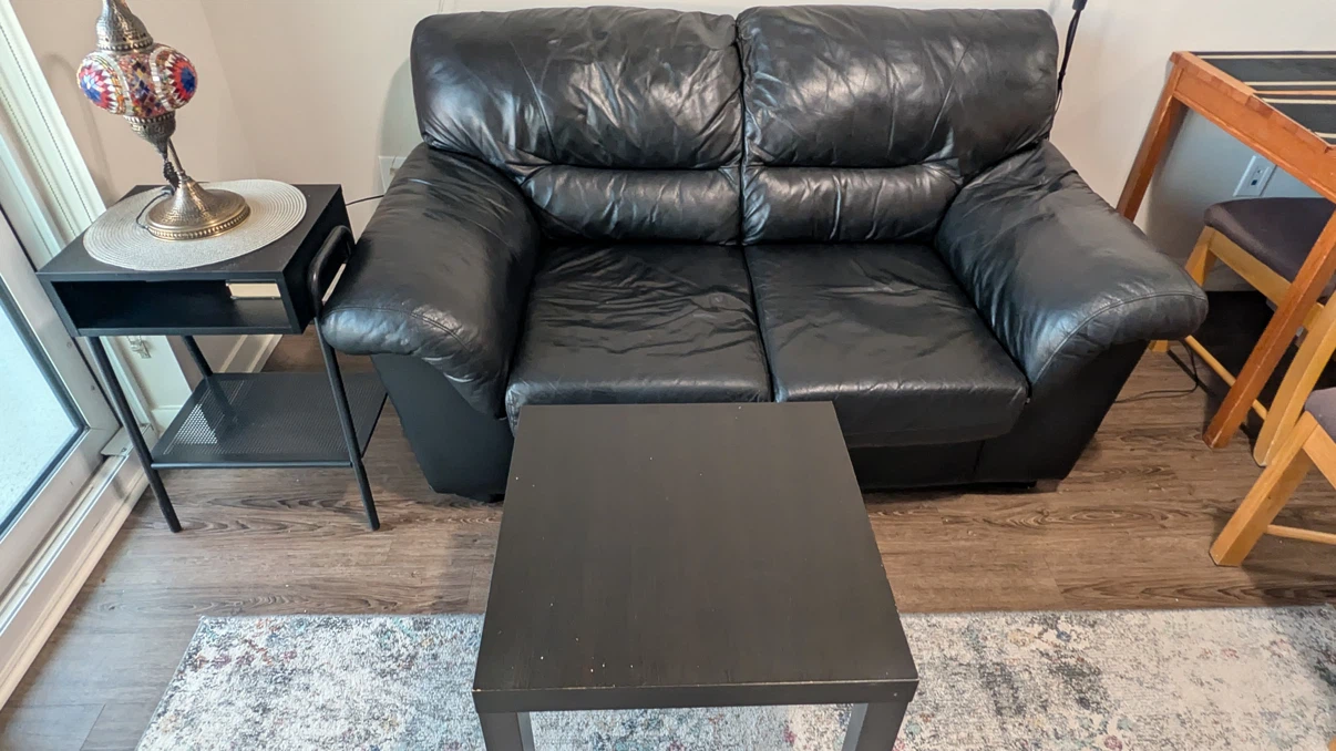 Black Leather Loveseat tea table and side table
