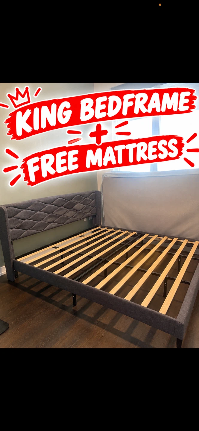 King Bed Frame with free mattress-Retails over $1k