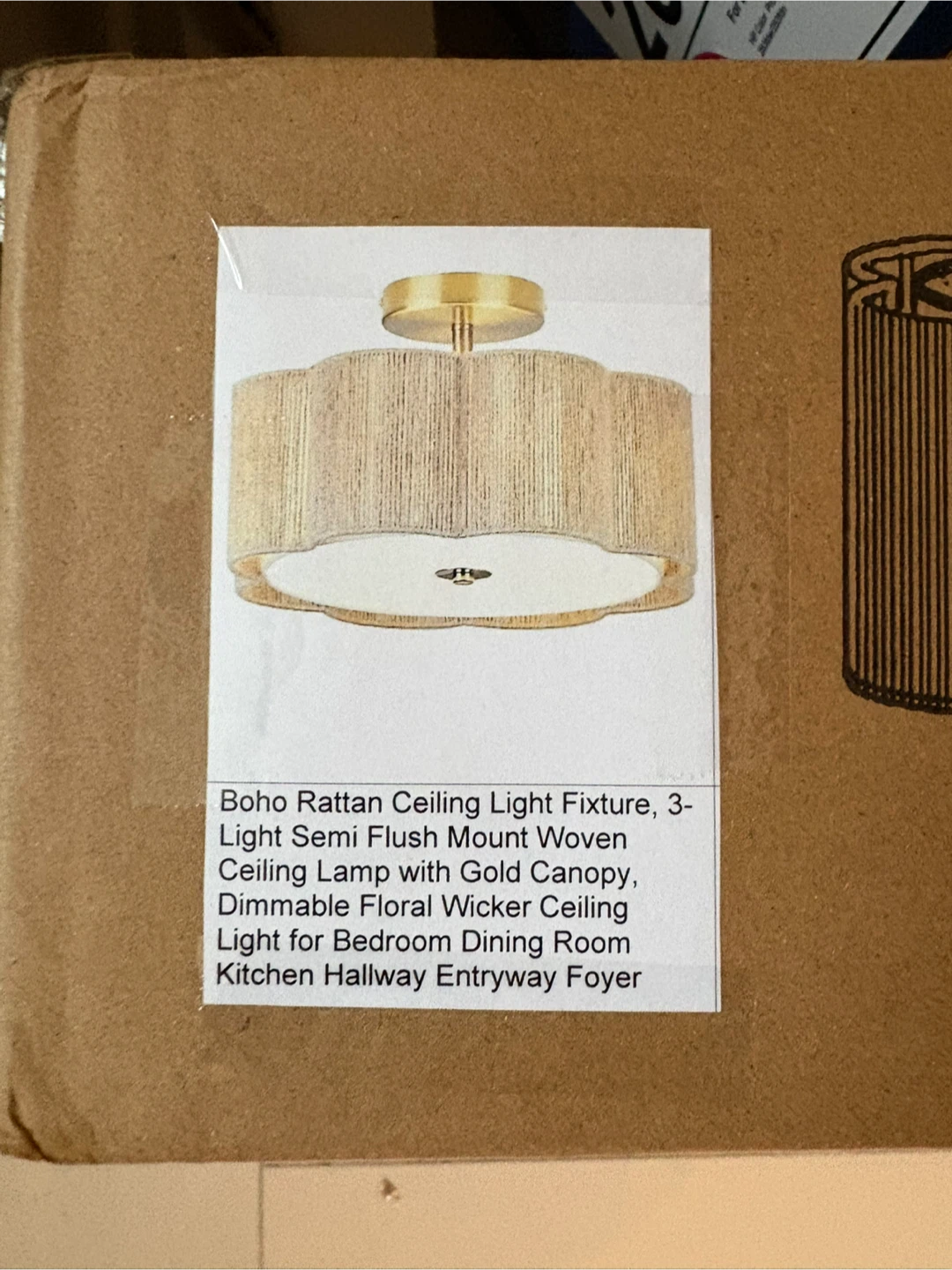 Boho Rattan 3-Light Semi Flush Mount Ceiling Fixture