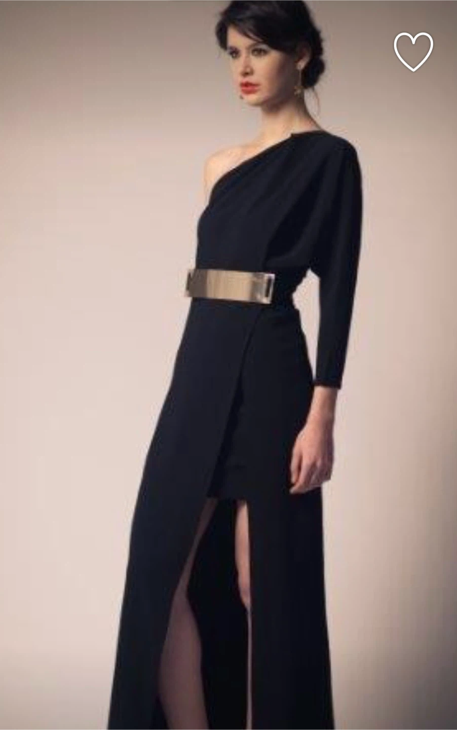 Black one-shoulder evening dress with gold belt - photo 2