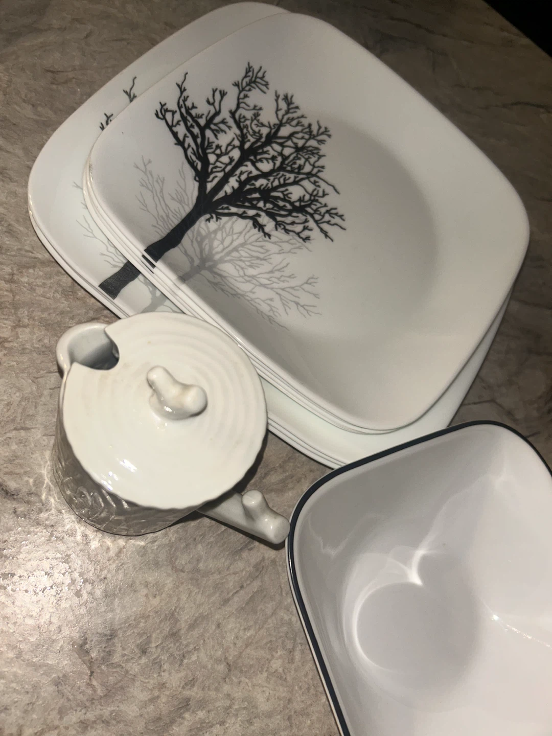 Ceramic Dinnerware Set with Tree Design