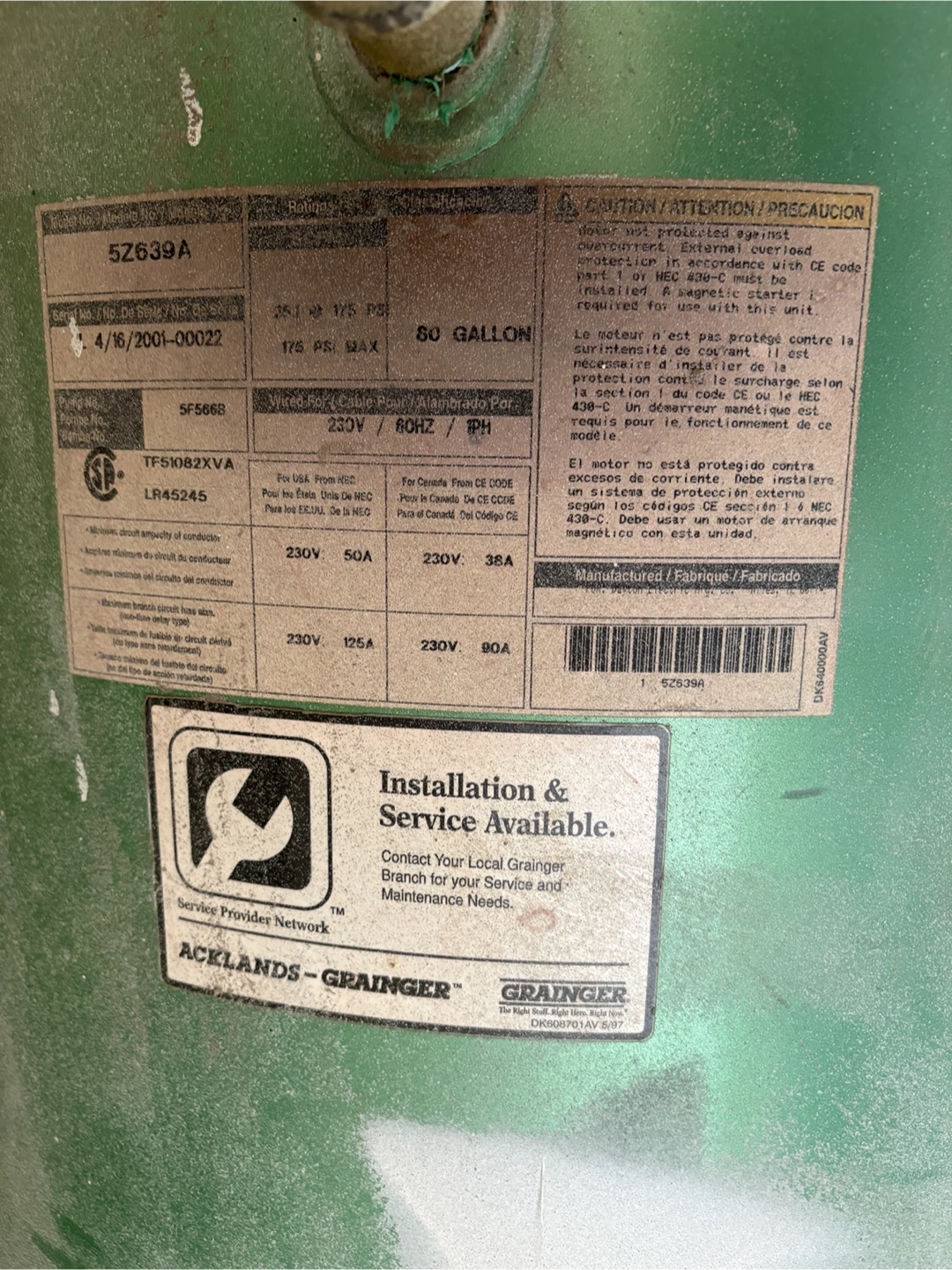 Speedaire 80 Gallon Cast Iron Air Compressor Tank - photo 3