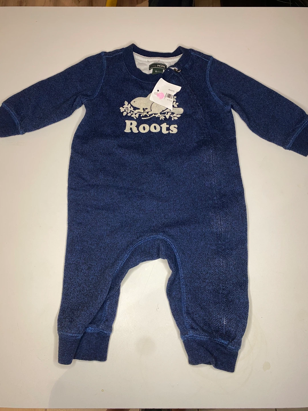 NWT Baby Roots blue cotton blend one-piece 6-12M