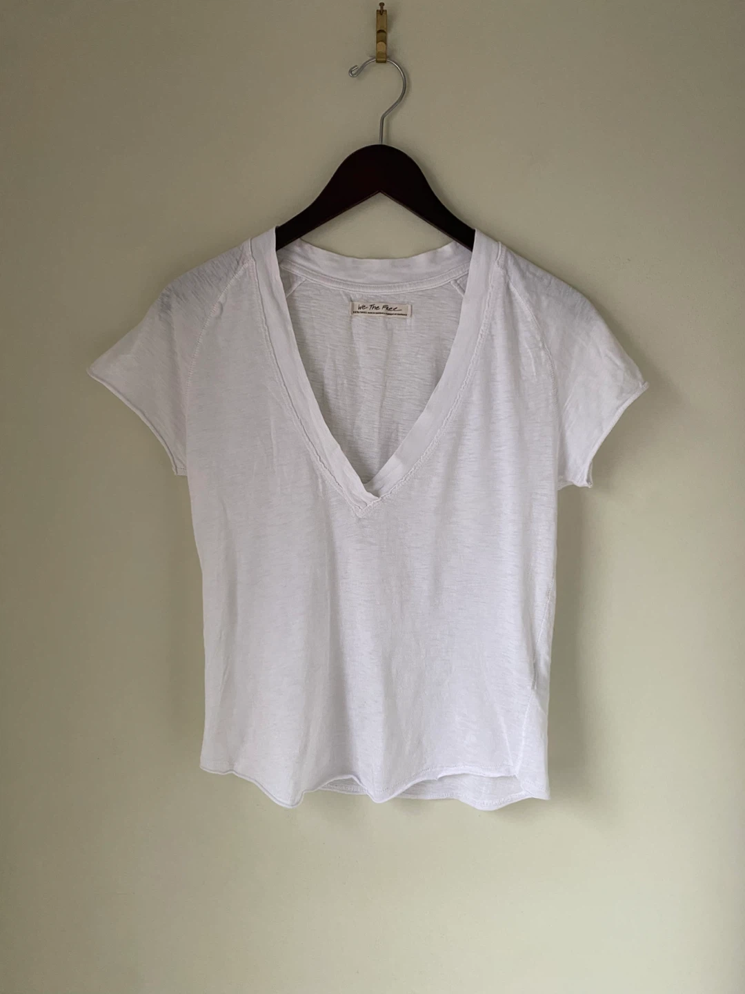 Free People White V-Neck T-Shirt Cotton