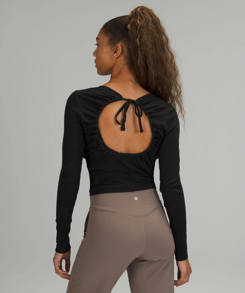 Lululemon Black Long Sleeve Tie-Back Top Crop