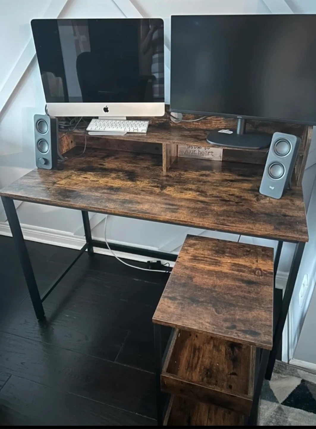 Rustic Industrial Computer Desk with Storage Shelf