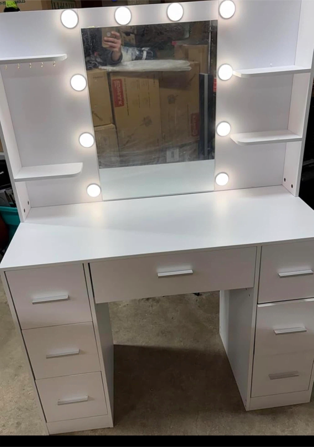 White Make-up Vanity Table with lights and 7 drawers