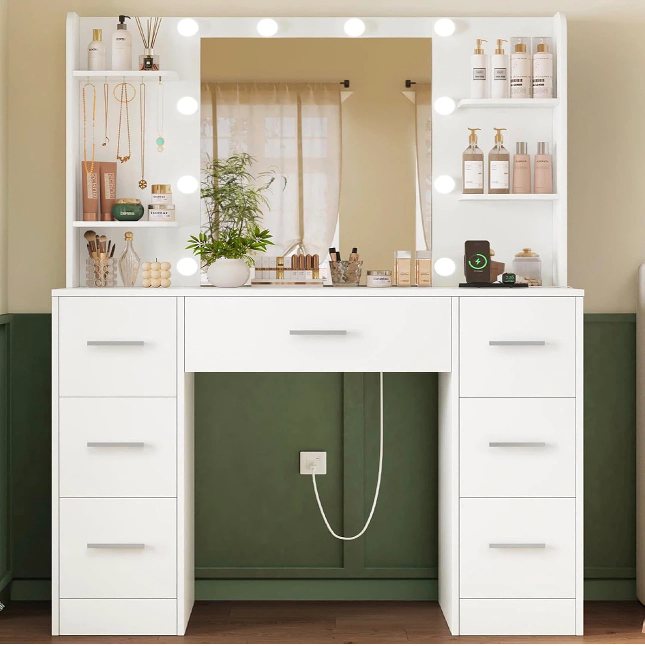White Make-up Vanity Table with lights and 7 drawers - photo 3