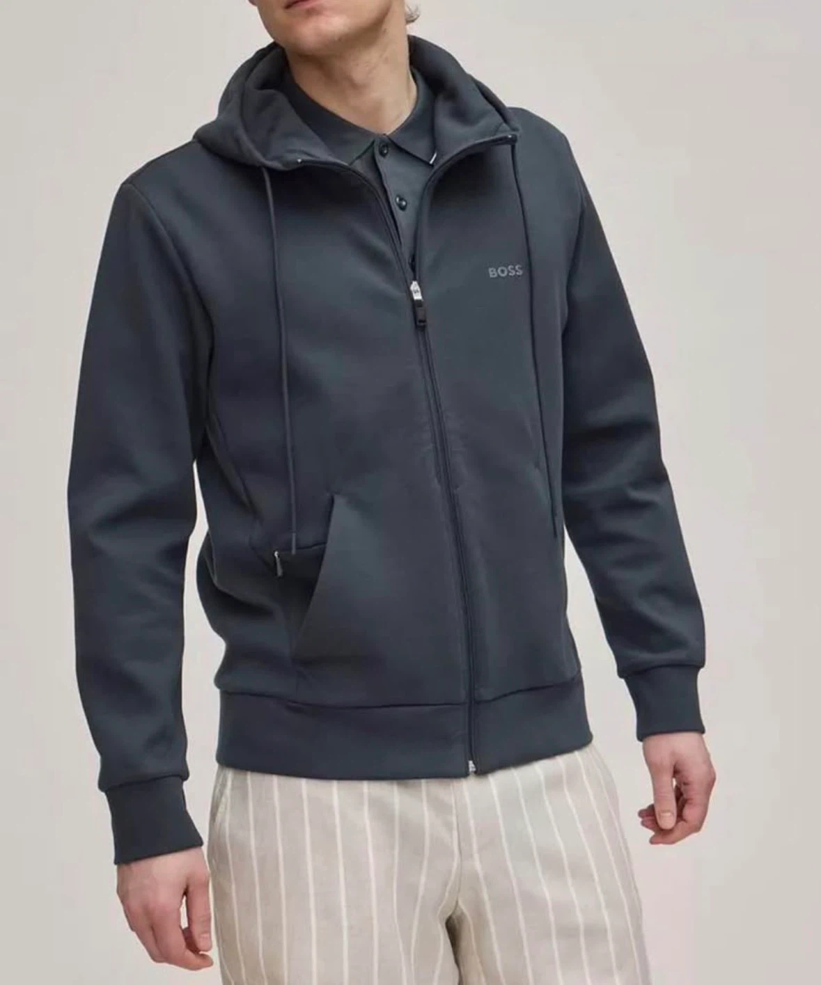 BOSS Grey. Full-Zip Hooded Sweatshirt (SIZE M) (OFFERS)