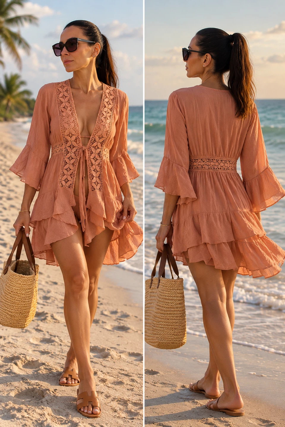 Dusty Rose Lace Trim Cover-Up