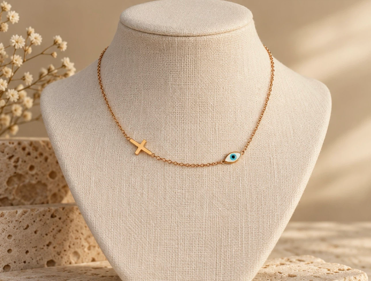 Gold Tone Eye and Cross Necklace - photo 2