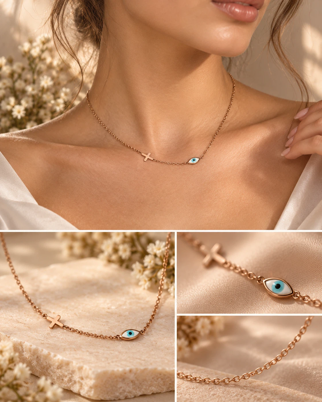 Gold Tone Eye and Cross Necklace - photo 3