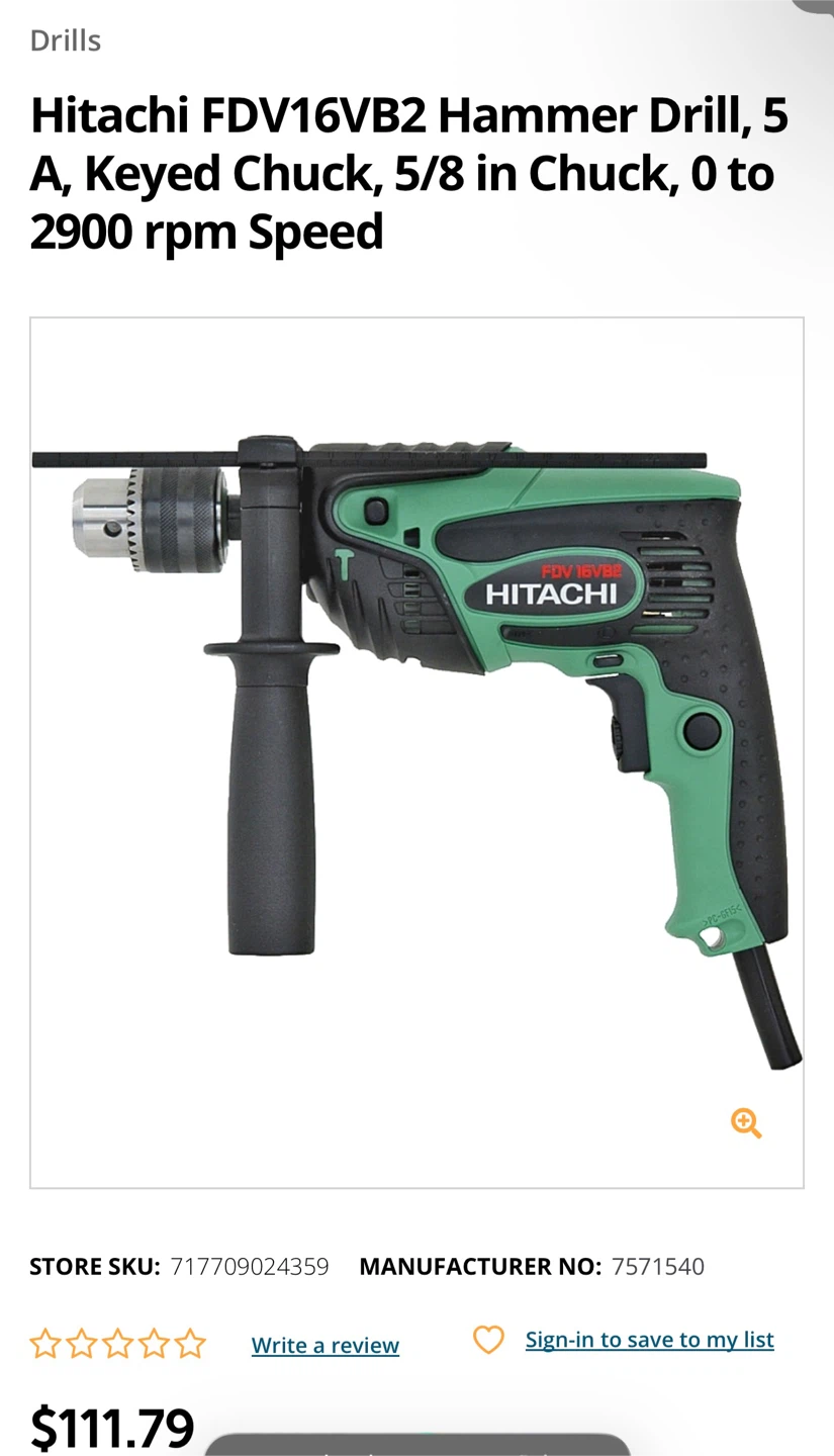 Hitachi FDV16VB2 Hammer Drill + Case – Lightly Used – $45