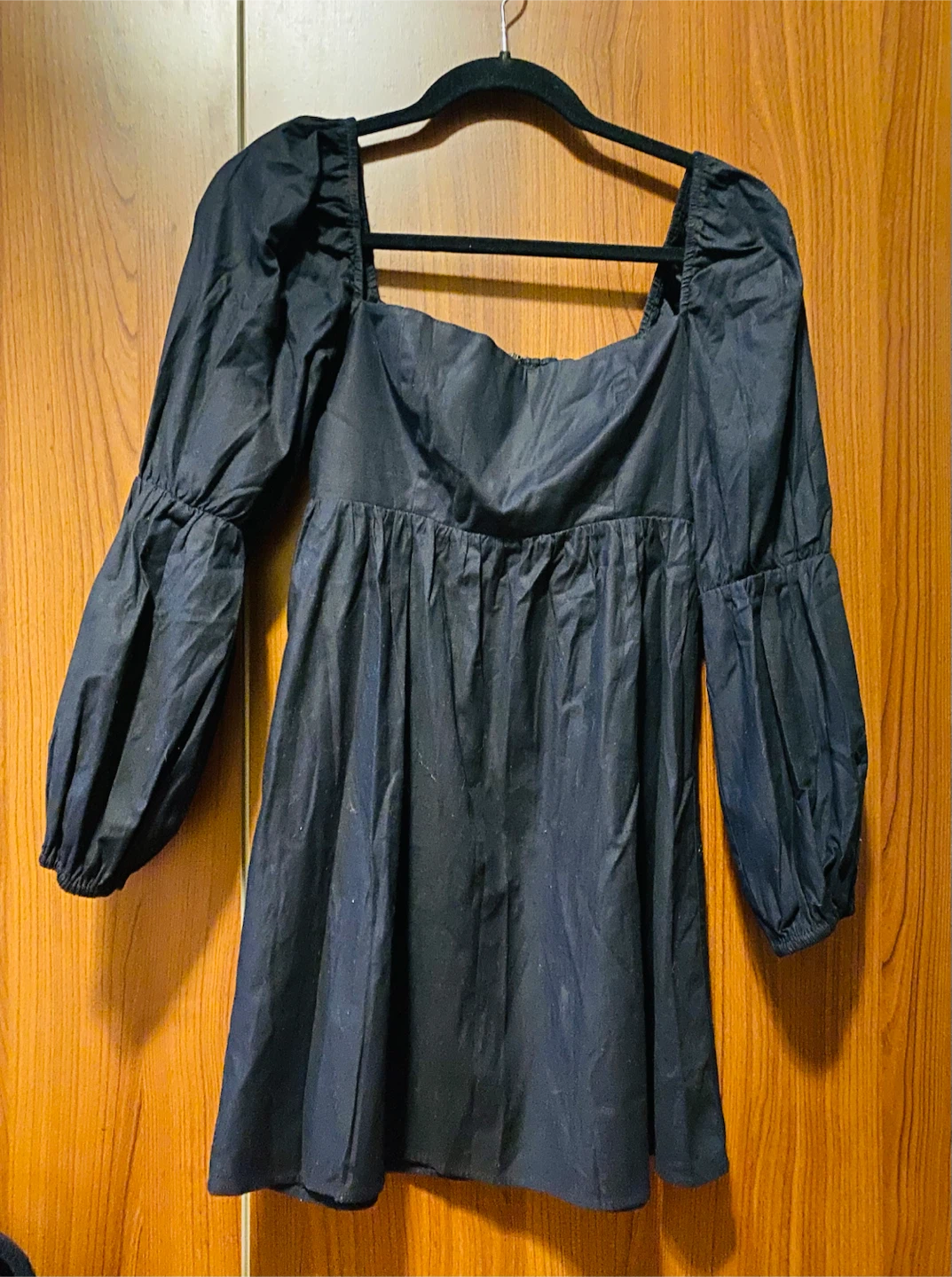 Reformation-Black Puff Sleeve Square Neck Dress