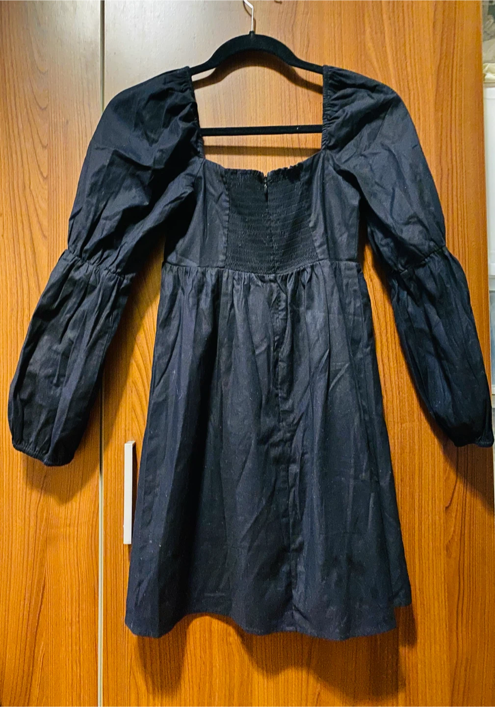 Reformation-Black Puff Sleeve Square Neck Dress - photo 2