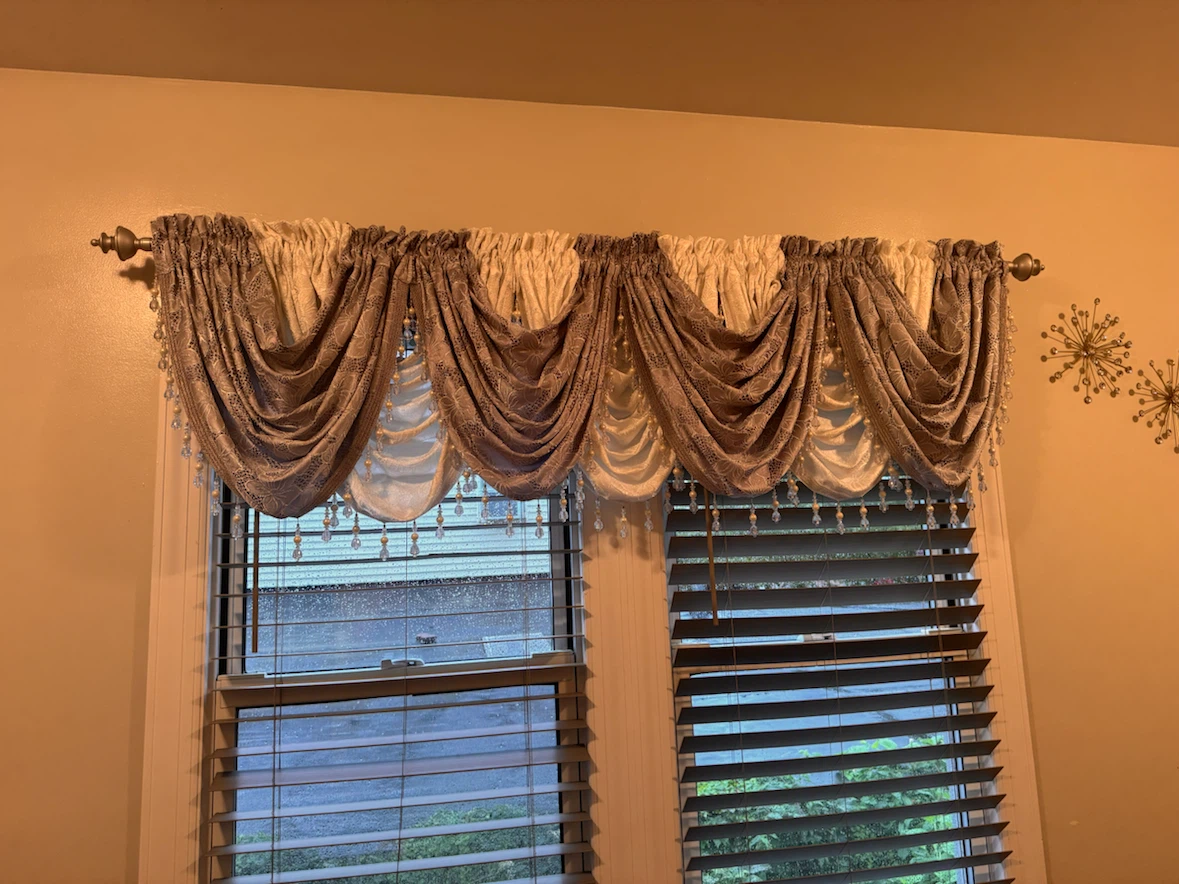 Elegant Gray and White Swag Window Valance
