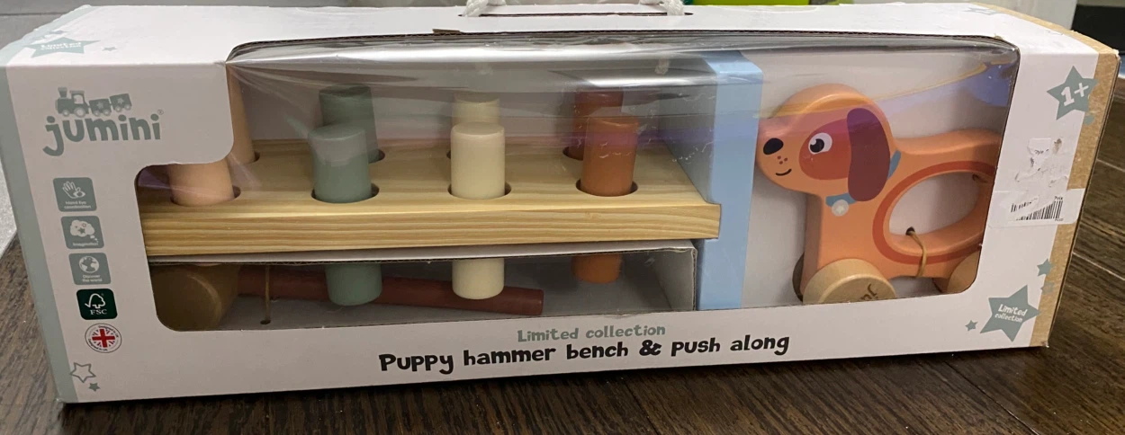Brand New- Jumini Puppy Hammer Bench & Push Along