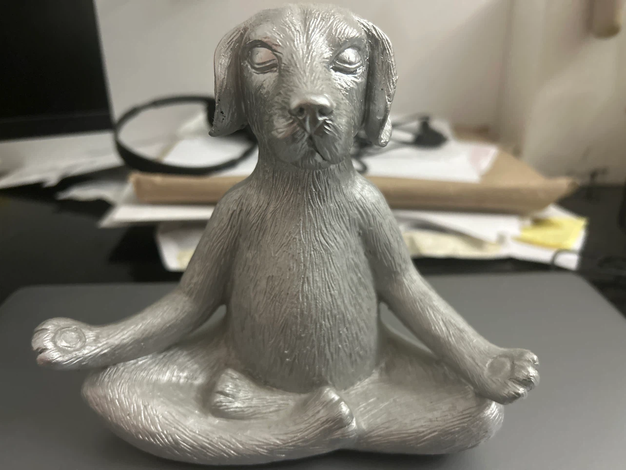 Silver Yoga Dog Figurine