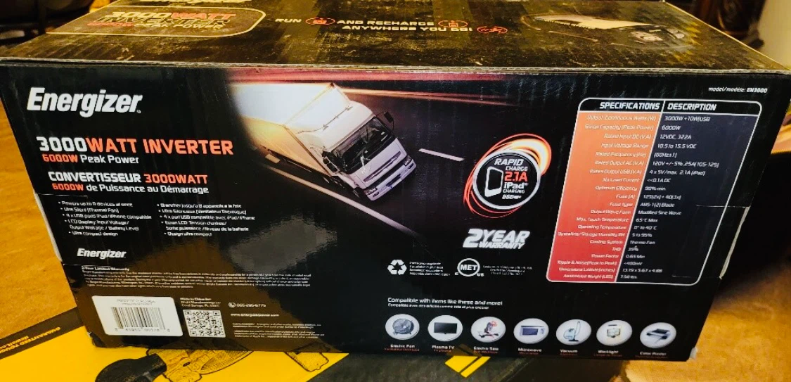 NEW Energizer EN3000 in 12V out 110V Power Inverter 3kW/6kW - photo 2