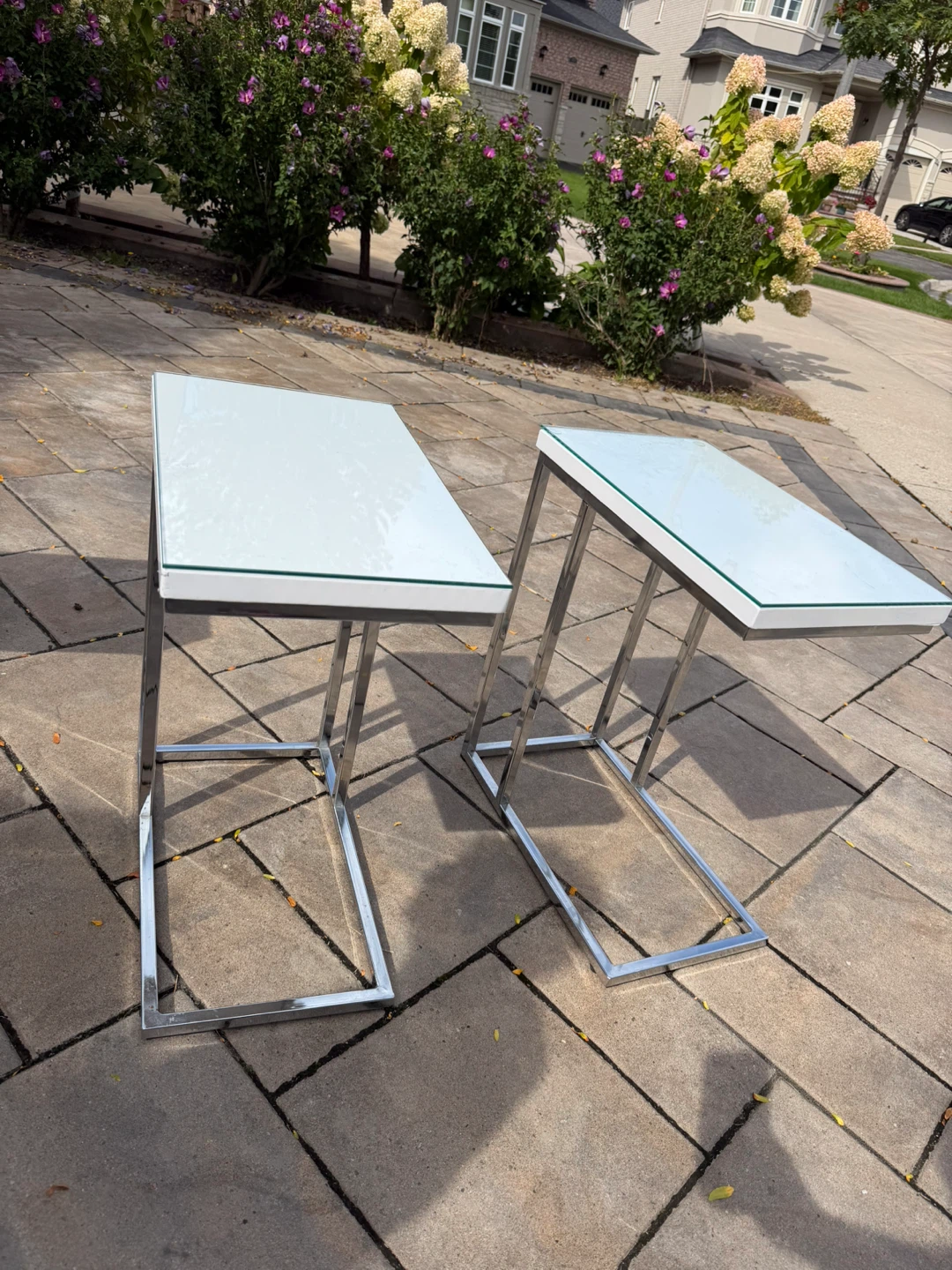 Set of 2 Glass and Chrome Side Tables