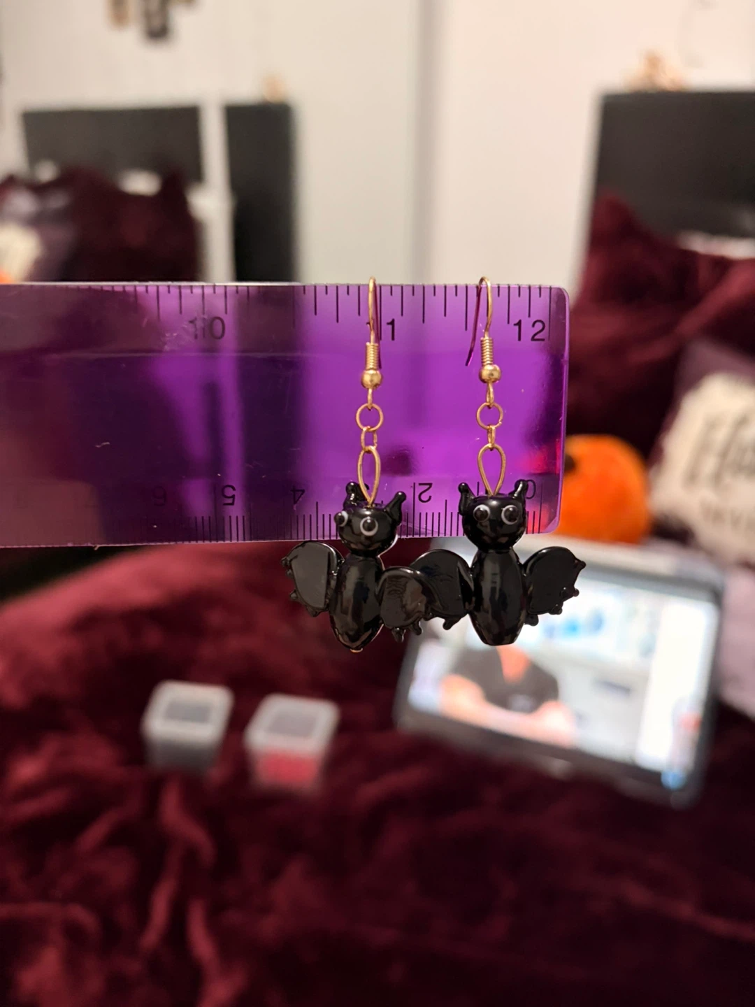 Black Bat Drop Earrings - photo 2