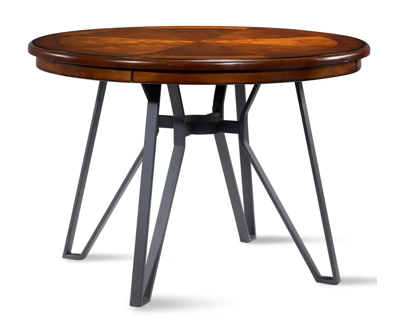 Round Solid Wood Dining Table with Metal Base for 4