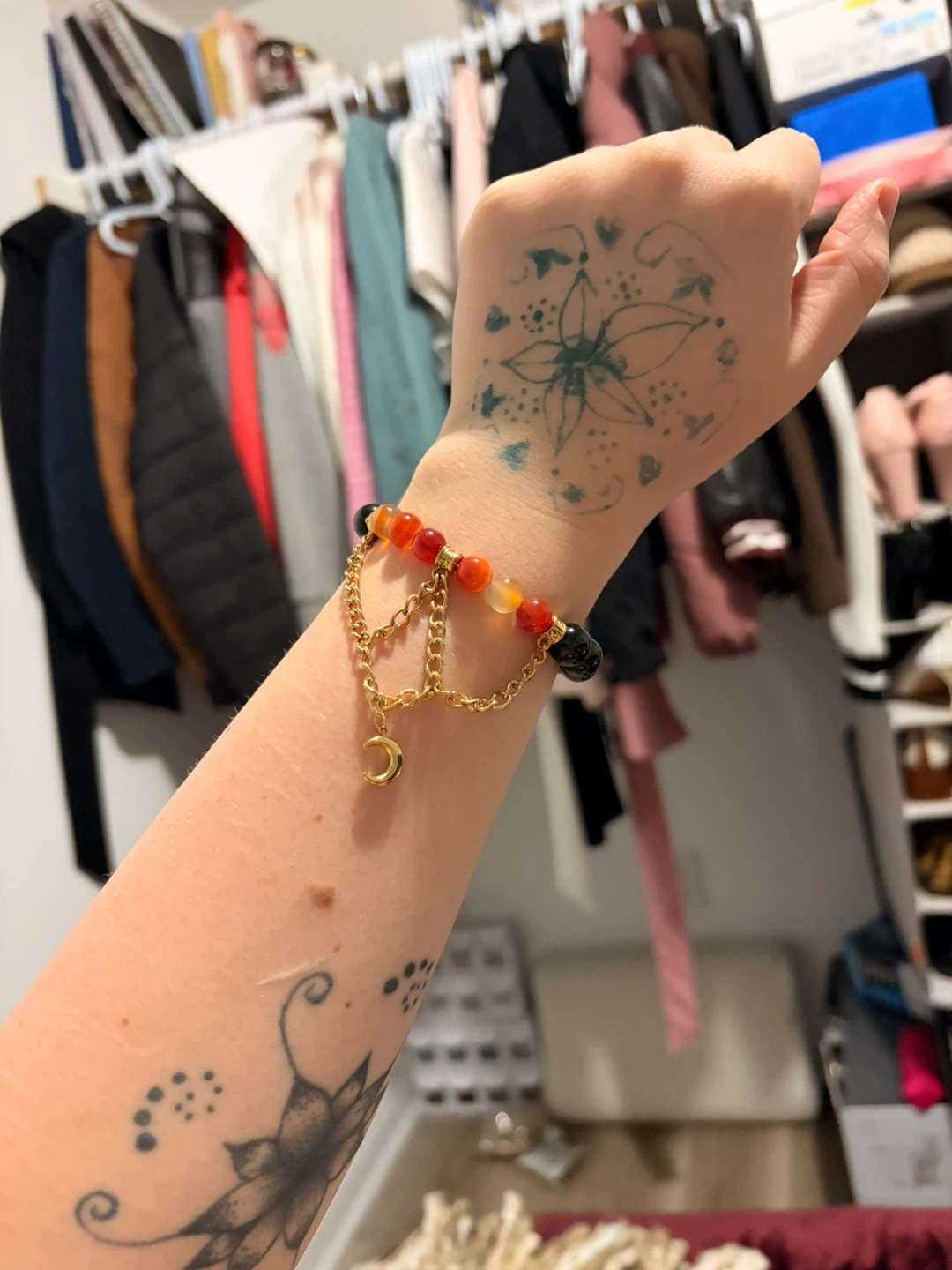 Black and Orange Gemstone Moon Charm Bracelet - photo 2
