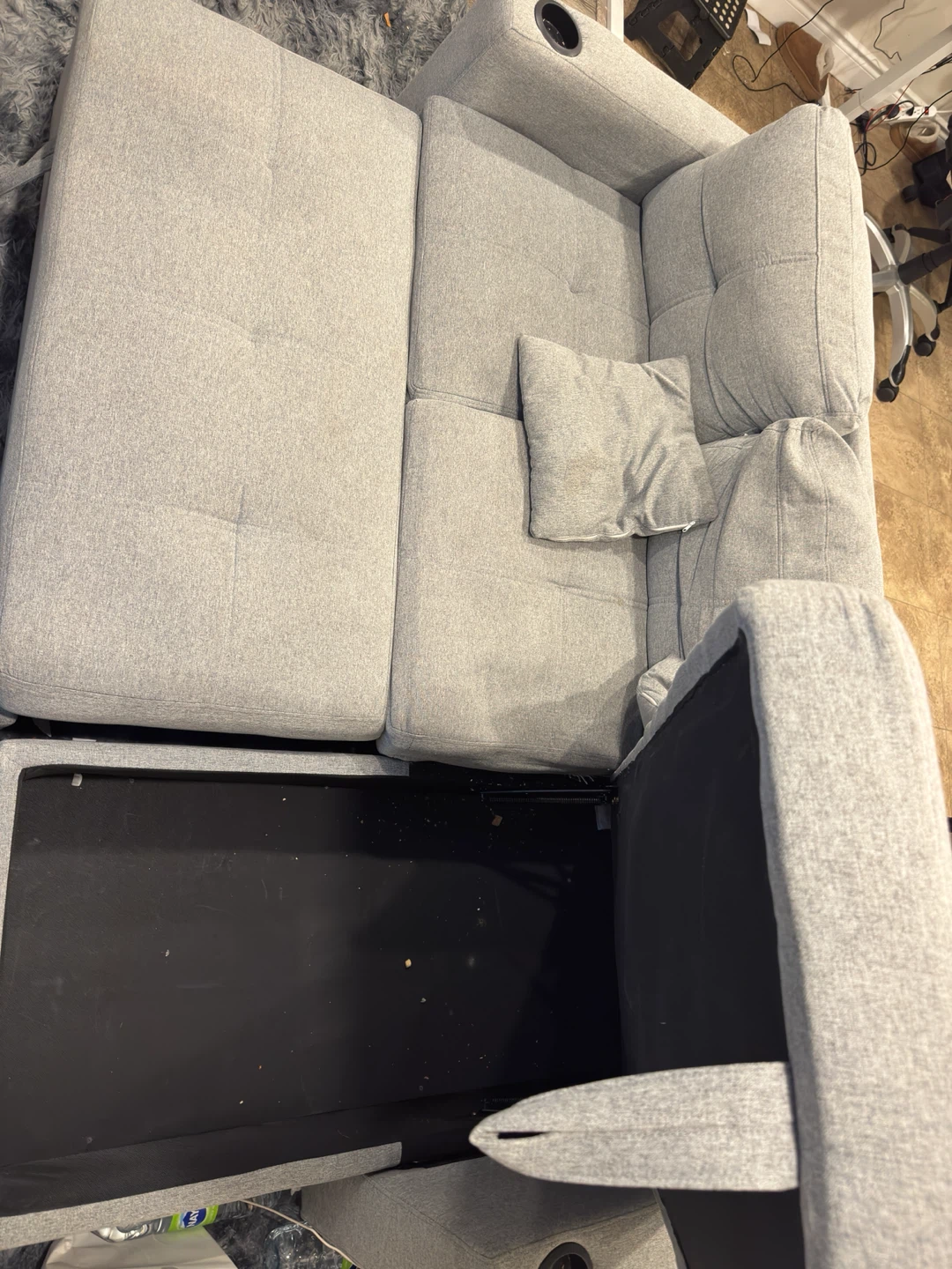 Grey Sectional Sofa with Storage and Cup Holders - photo 2