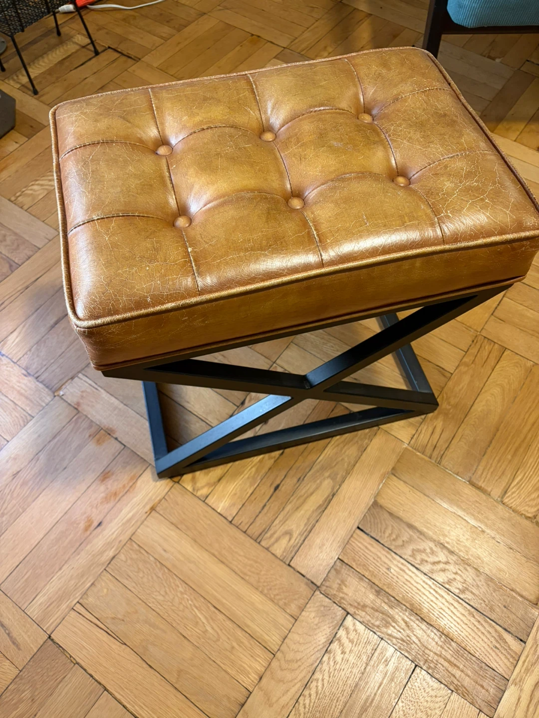 Mid Century Leather Ottoman