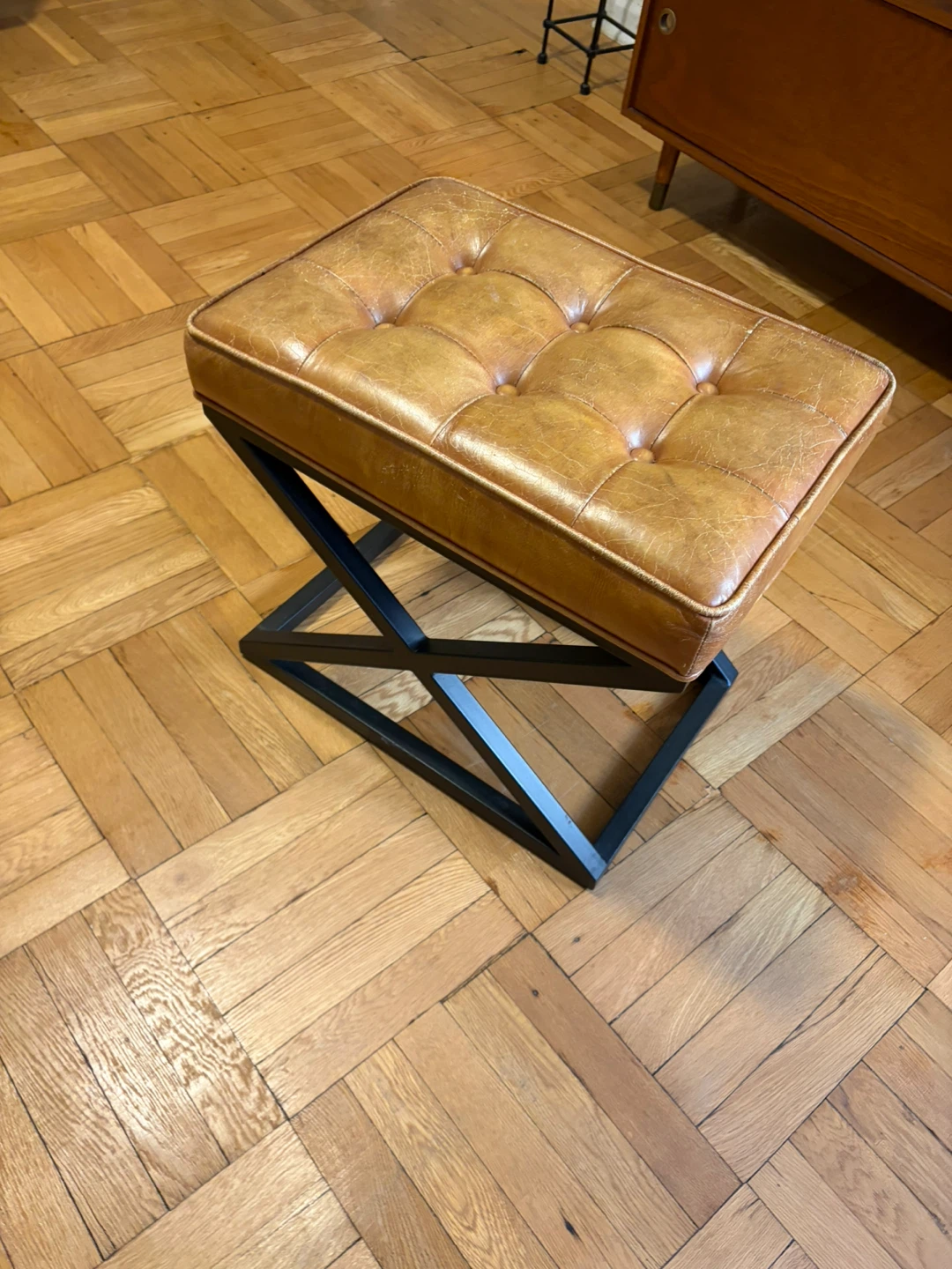 Mid Century Leather Ottoman - photo 2