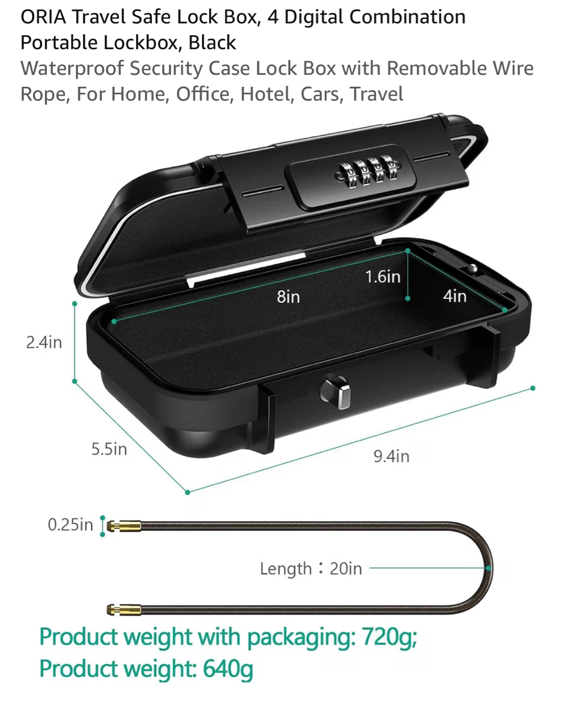 ORIA Portable Combination Travel Lock Box - photo 3