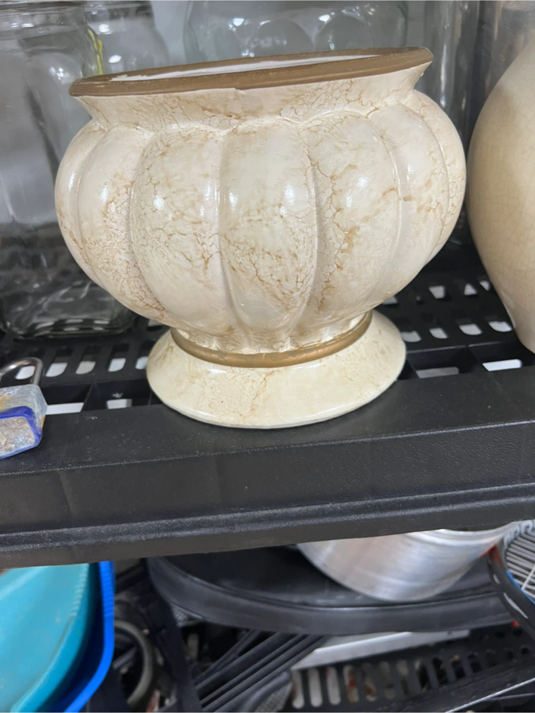 Cream and Gold Ceramic Decorative Urn