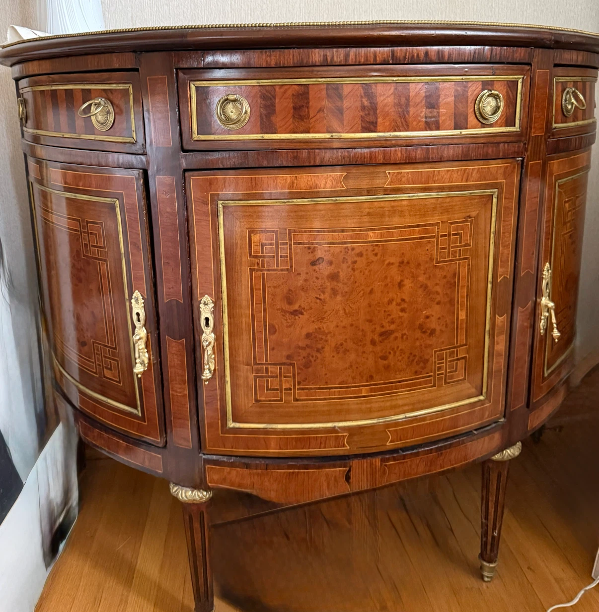 Antique Style Inlaid Wood Sideboard Cabinet