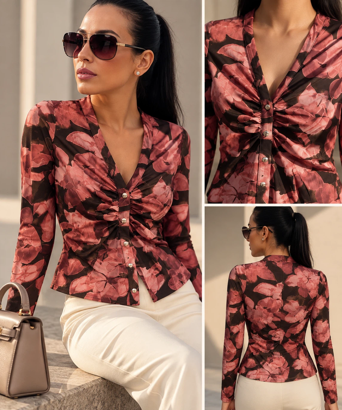 Floral Long Sleeve Button-Down Top